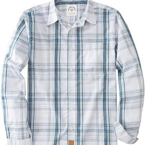 DUBINIK Men Casual Button Down Long Sleeve Shirt Vintage Plaid Sz 2XL Blue White